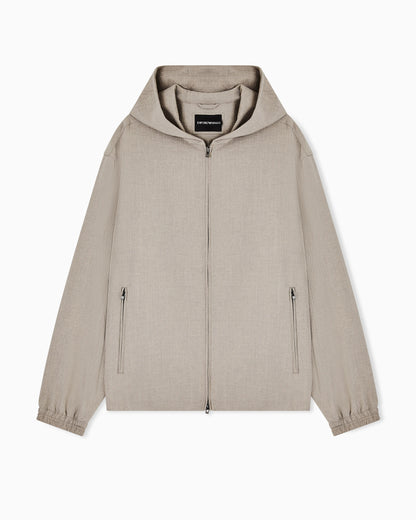Technical-seersucker fabric hooded blouson