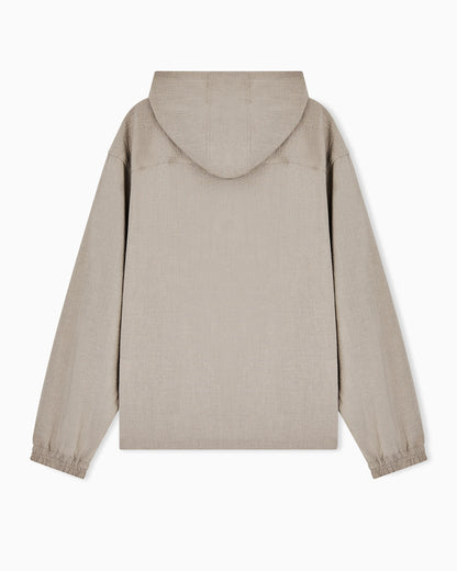 Technical-seersucker fabric hooded blouson