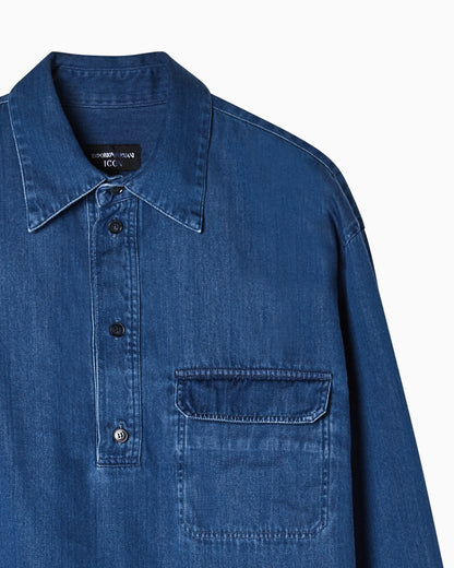 Icon denim polo-collar shirt