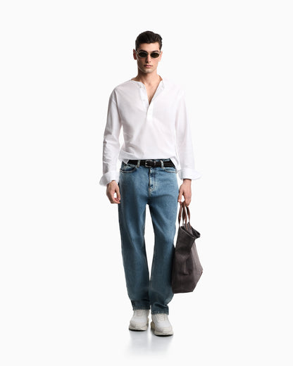 Garment-dyed jersey Henley-collar shirt