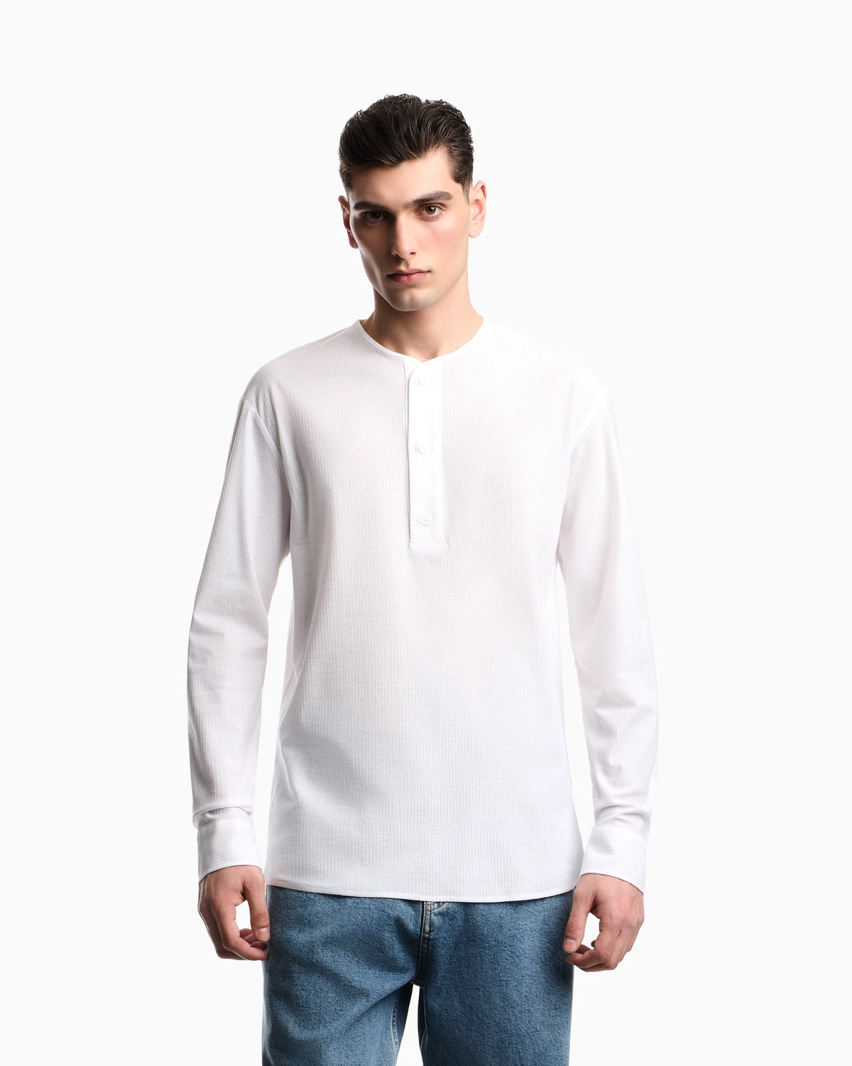 Garment-dyed jersey Henley-collar shirt