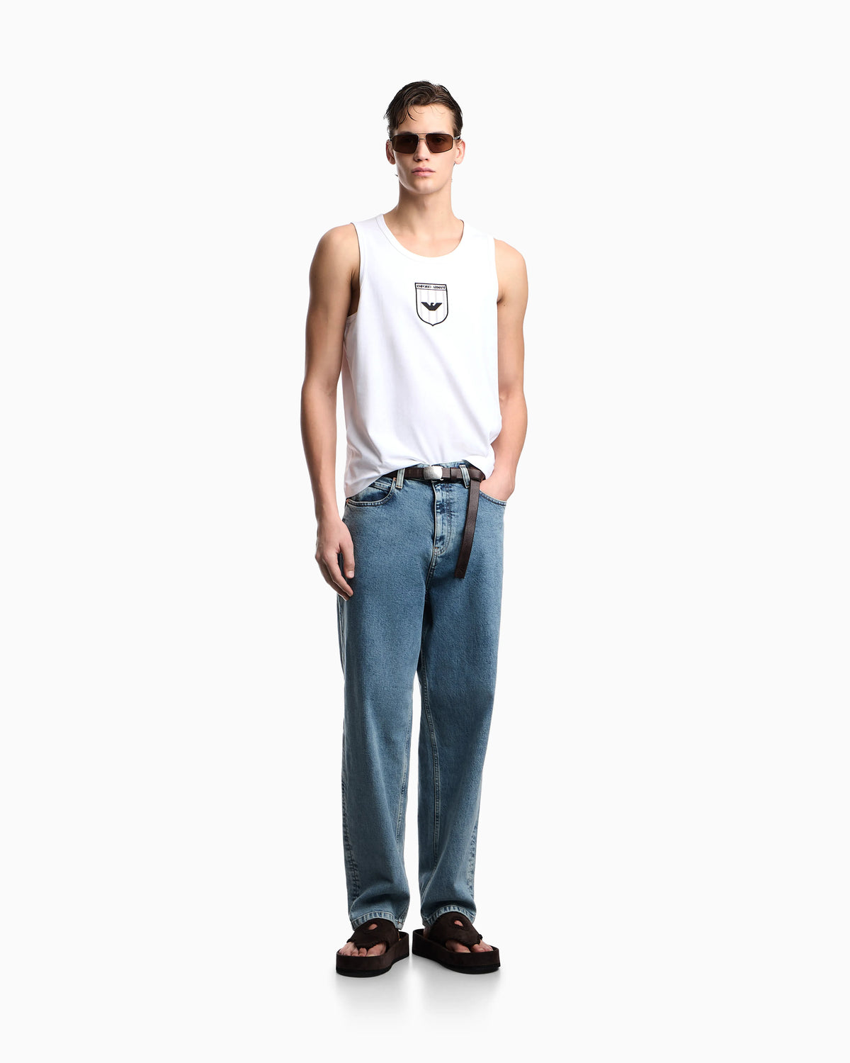 Icon interlock jersey tank top with embroidery