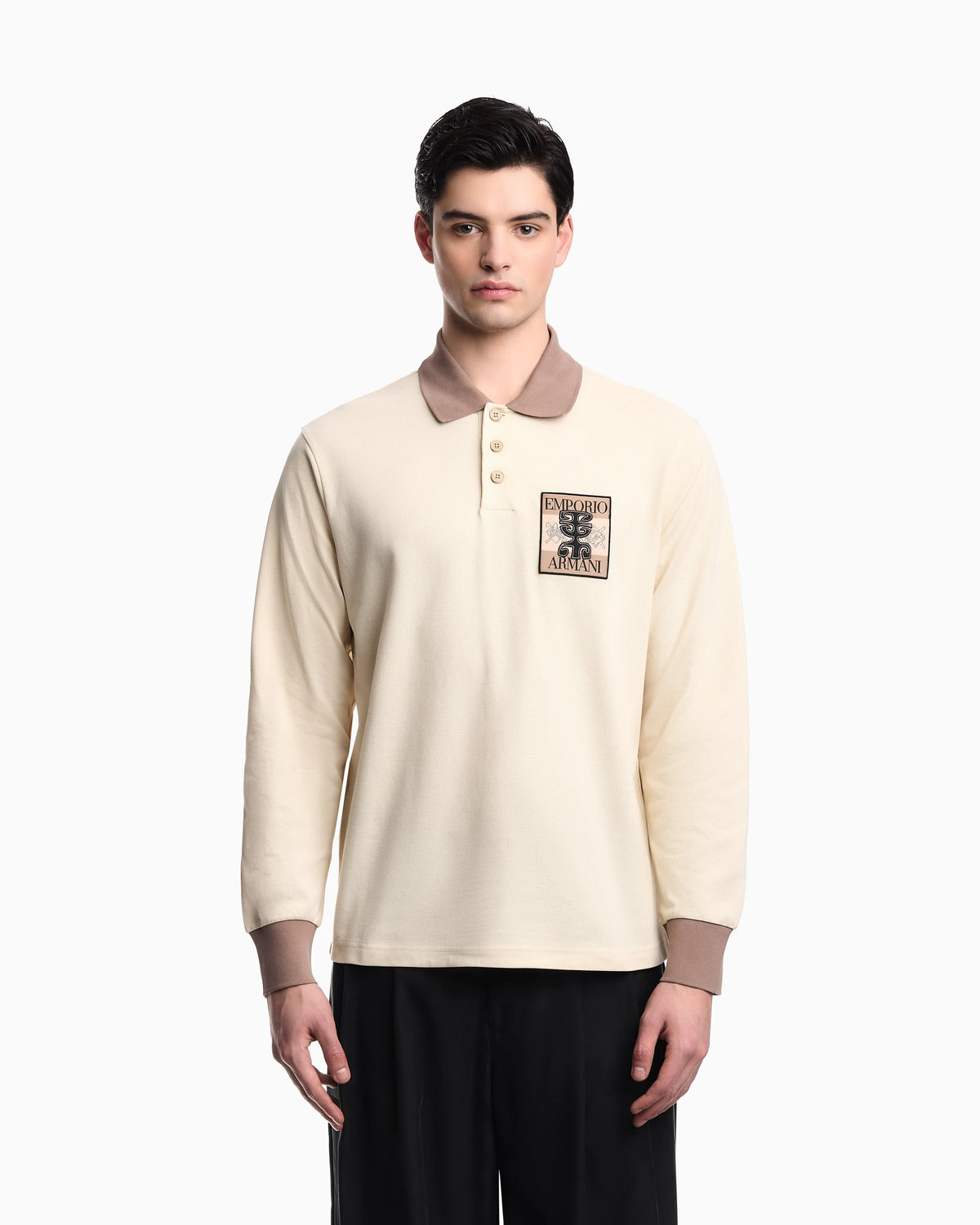 Piqué polo shirt with patch and tribal print