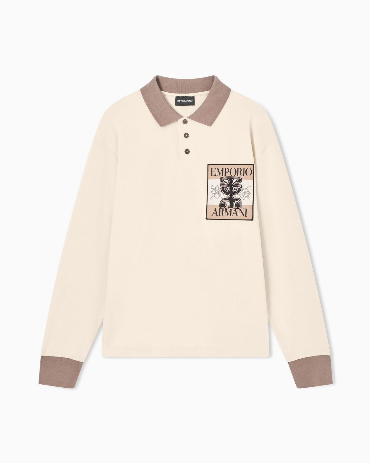 Piqué polo shirt with patch and tribal print