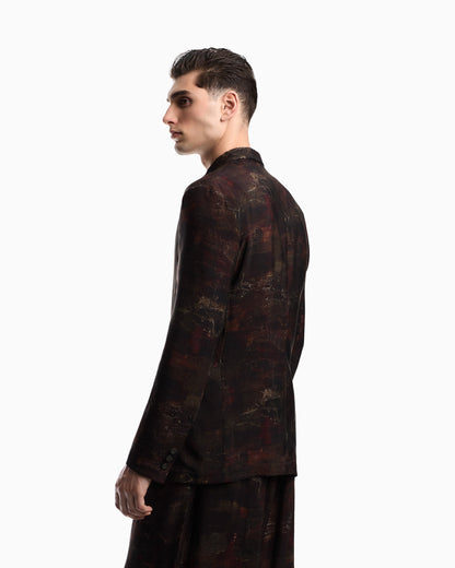Single-breasted jacket in cupro twill with all-over print