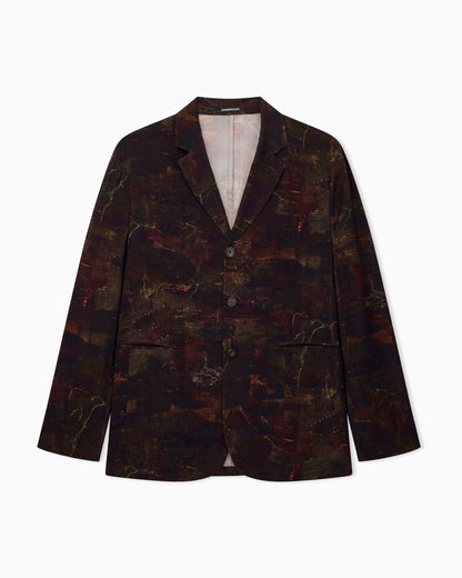 Single-breasted jacket in cupro twill with all-over print