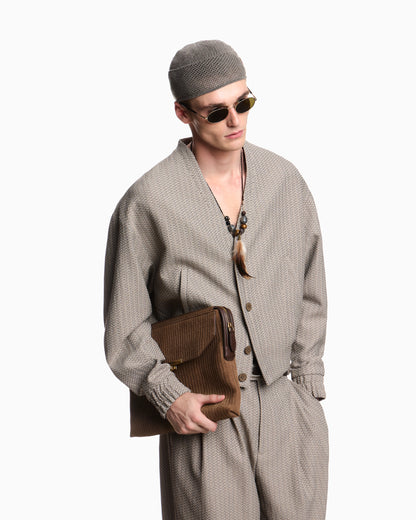 V-neck blouson in 3D effect micro-pattern fabric