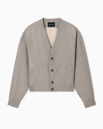 V-neck blouson in 3D effect micro-pattern fabric