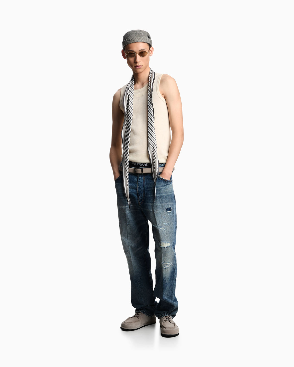 J22 regular-fit, stone-washed denim jeans with rips