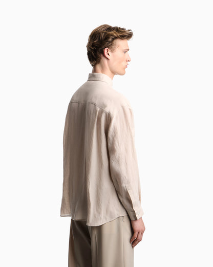 Denim-effect linen-blend shirt