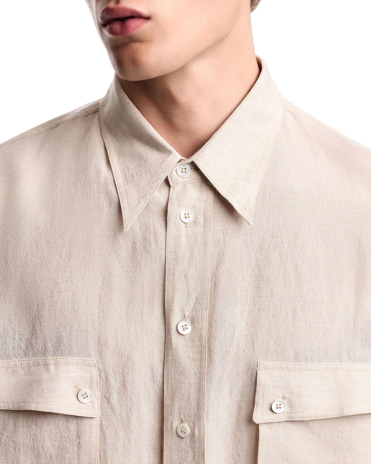 Denim-effect linen-blend shirt