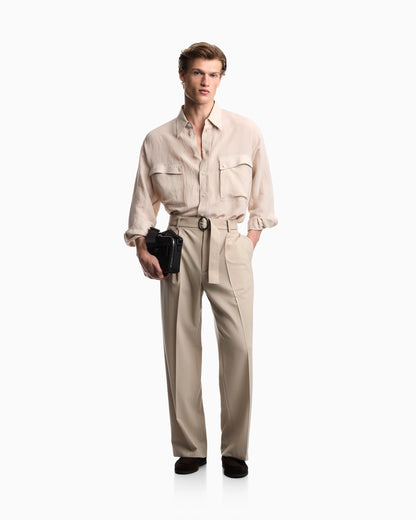 Denim-effect linen-blend shirt