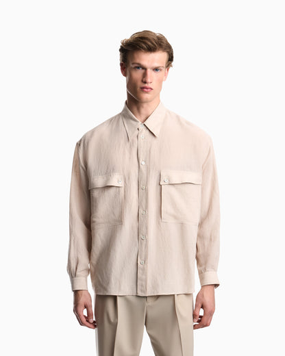 Denim-effect linen-blend shirt