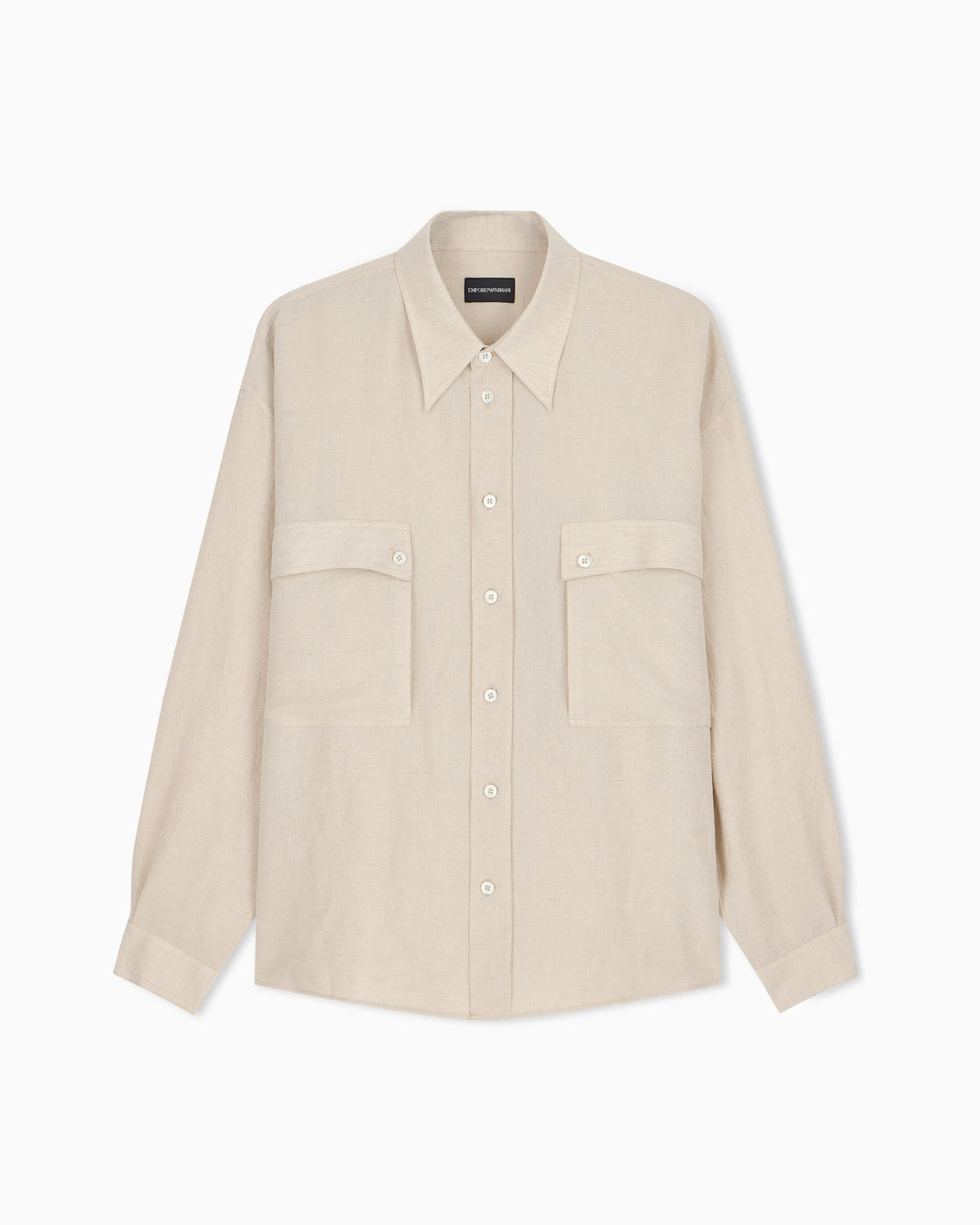 Denim-effect linen-blend shirt