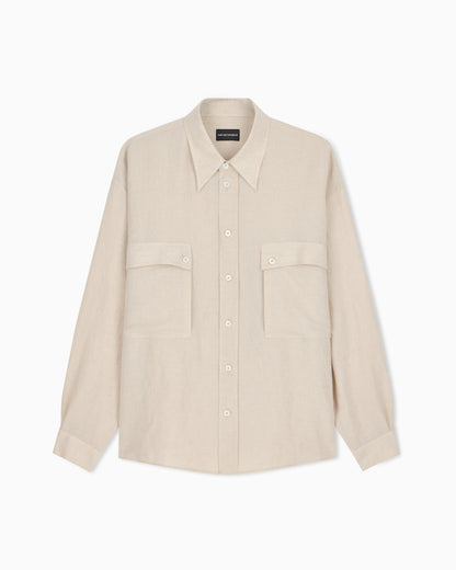 Denim-effect linen-blend shirt
