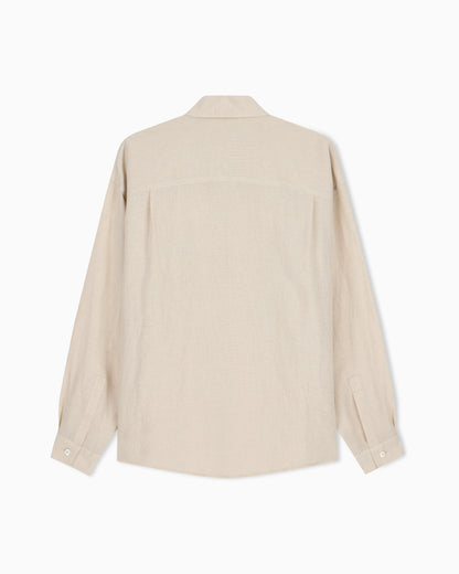 Denim-effect linen-blend shirt