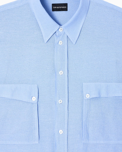 Denim-effect linen-blend shirt