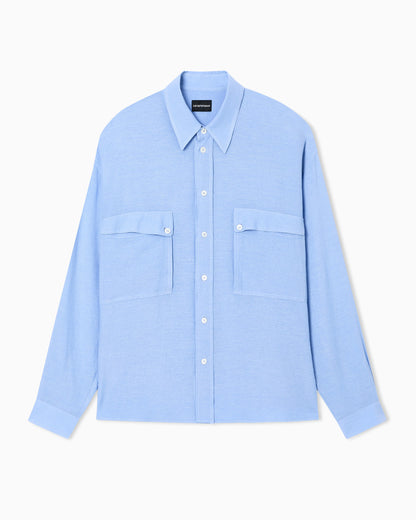 Denim-effect linen-blend shirt