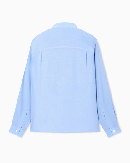 Denim-effect linen-blend shirt
