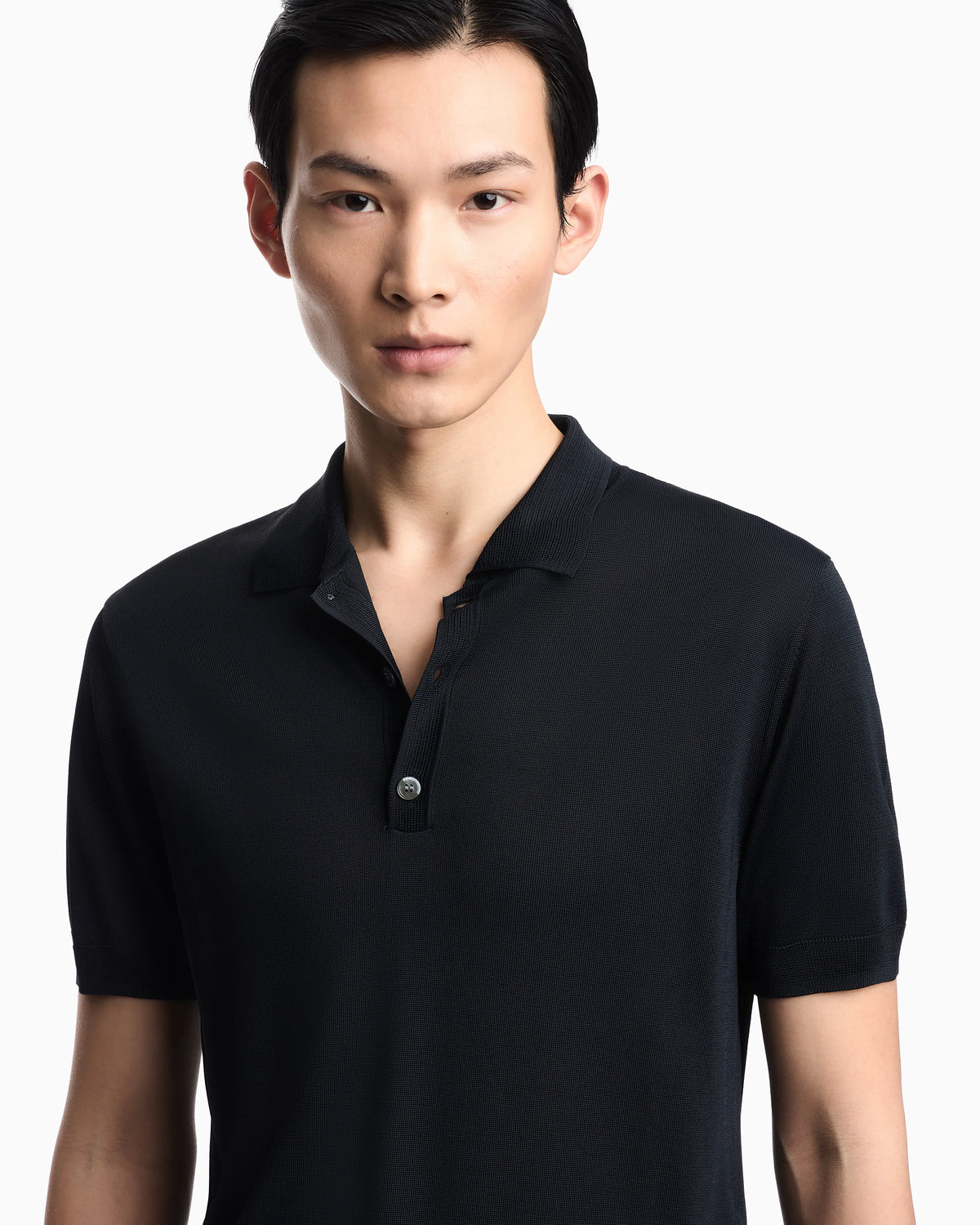 Plain-knit polo shirt