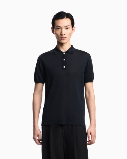 Plain-knit polo shirt