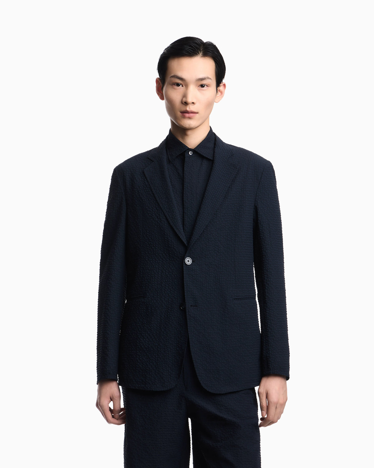 Icon printed technical-seersucker single-breasted jacket