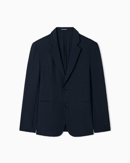 Icon printed technical-seersucker single-breasted jacket