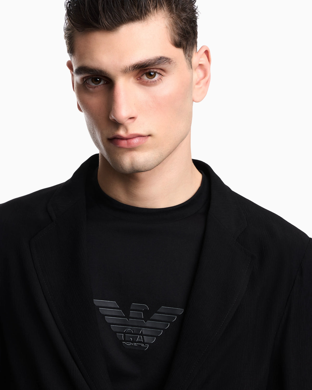 Single-breasted jacket in 3D wrinkle-effect crêpe fabric