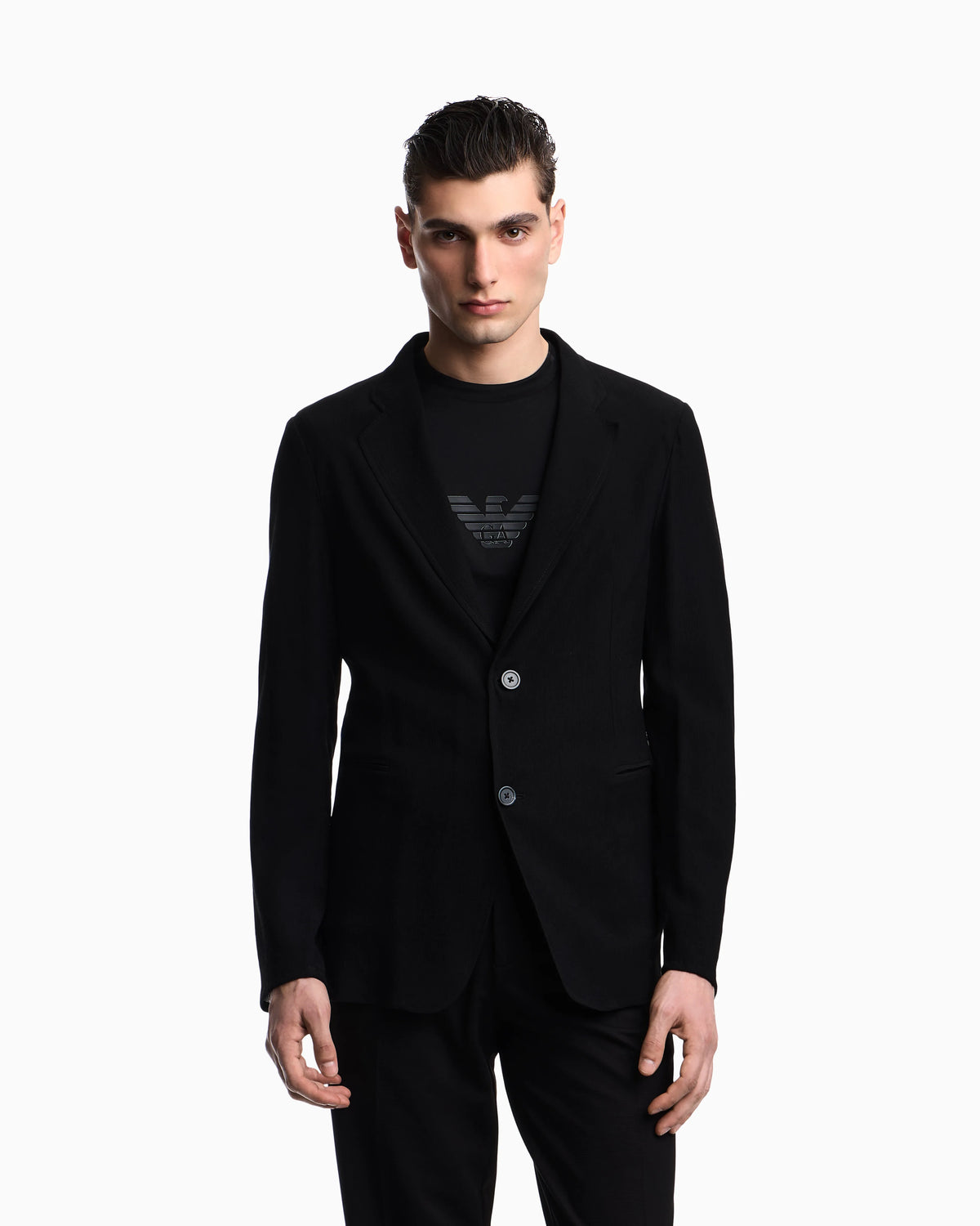 Single-breasted jacket in 3D wrinkle-effect crêpe fabric