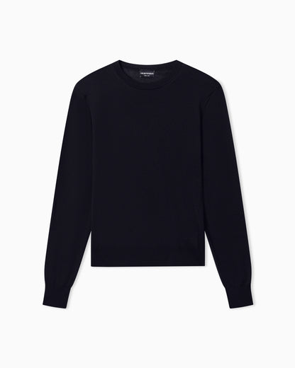 Pullover Essential in virgin wool with ribbed trims