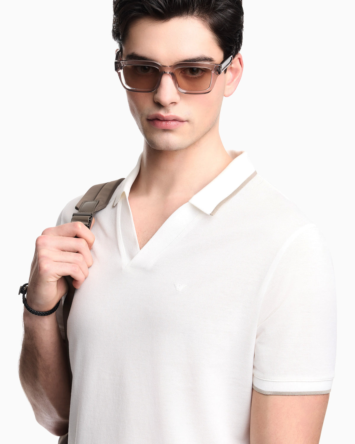 V-neck piqué polo shirt