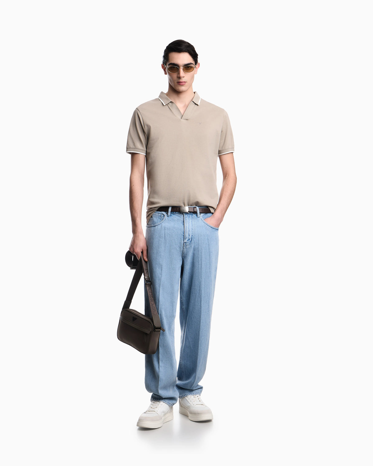 V-neck piqué polo shirt