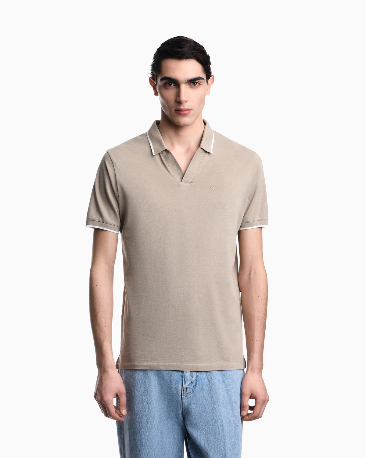 V-neck piqué polo shirt