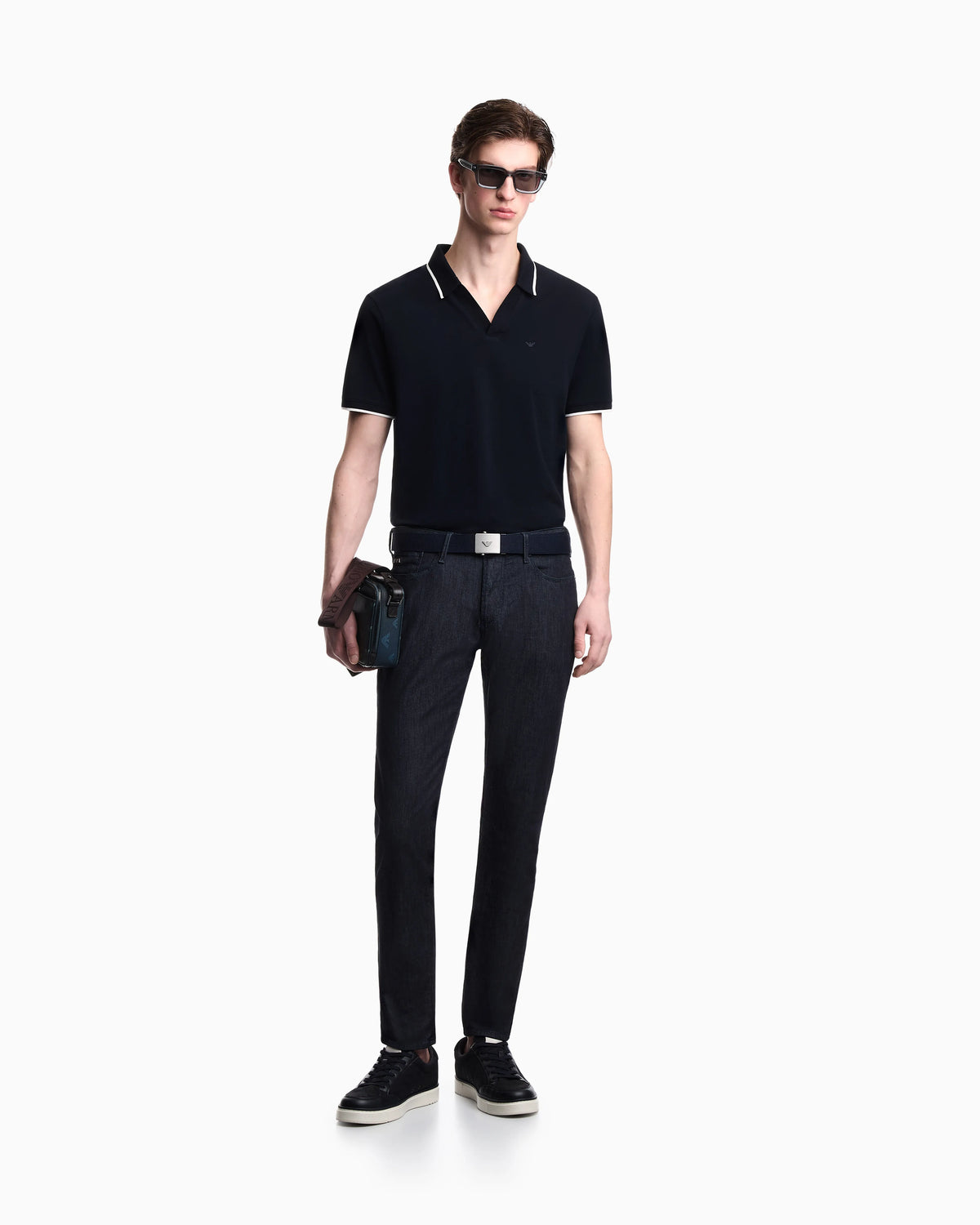 V-neck piqué polo shirt