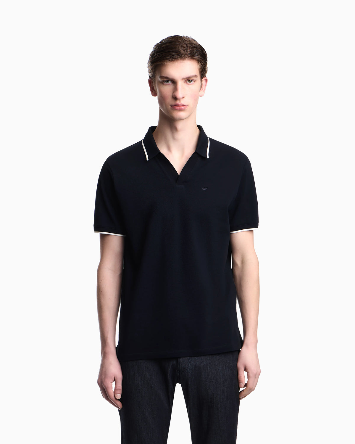 V-neck piqué polo shirt