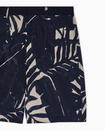 Linen-blend Bermuda shorts with all-over pattern