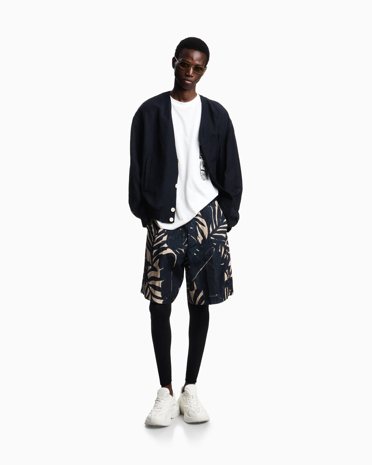 Linen-blend Bermuda shorts with all-over pattern