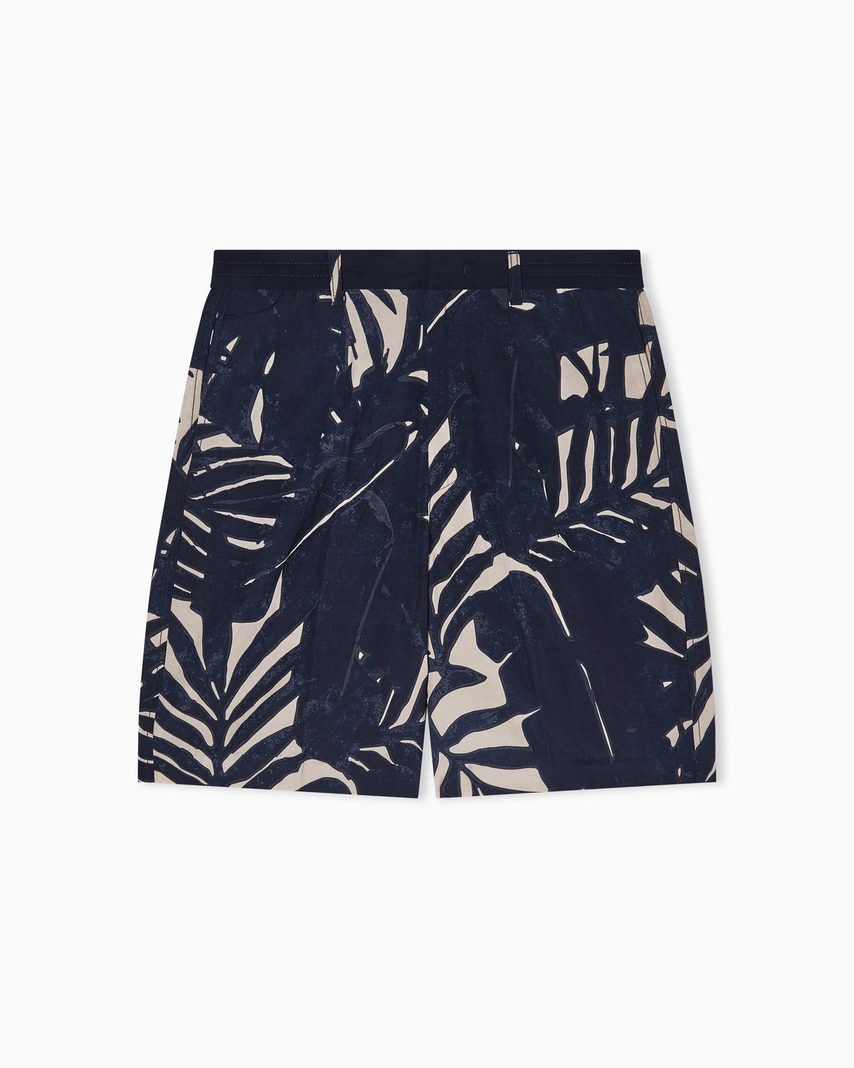 Linen-blend Bermuda shorts with all-over pattern