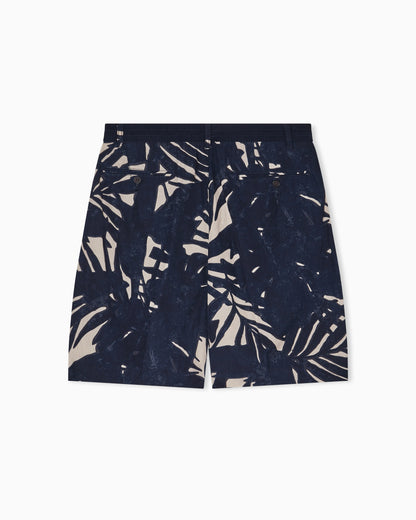 Linen-blend Bermuda shorts with all-over pattern