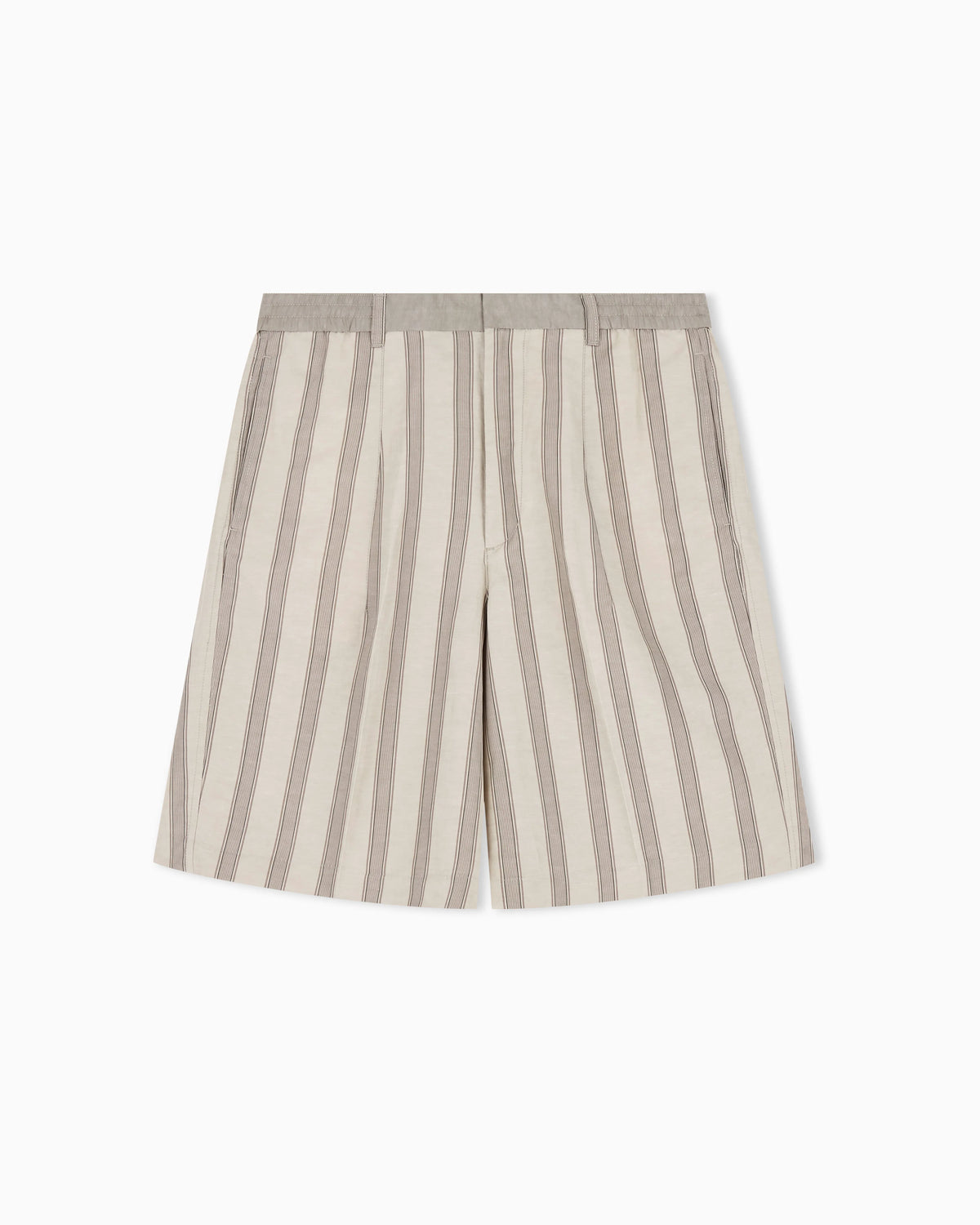 Linen-blend Bermuda shorts with all-over pattern