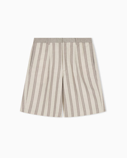 Linen-blend Bermuda shorts with all-over pattern
