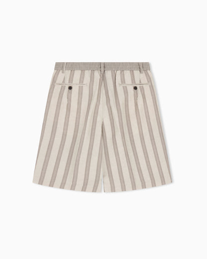 Linen-blend Bermuda shorts with all-over pattern