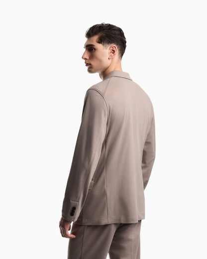 Single-breasted jacket in waffle-effect armure fabric