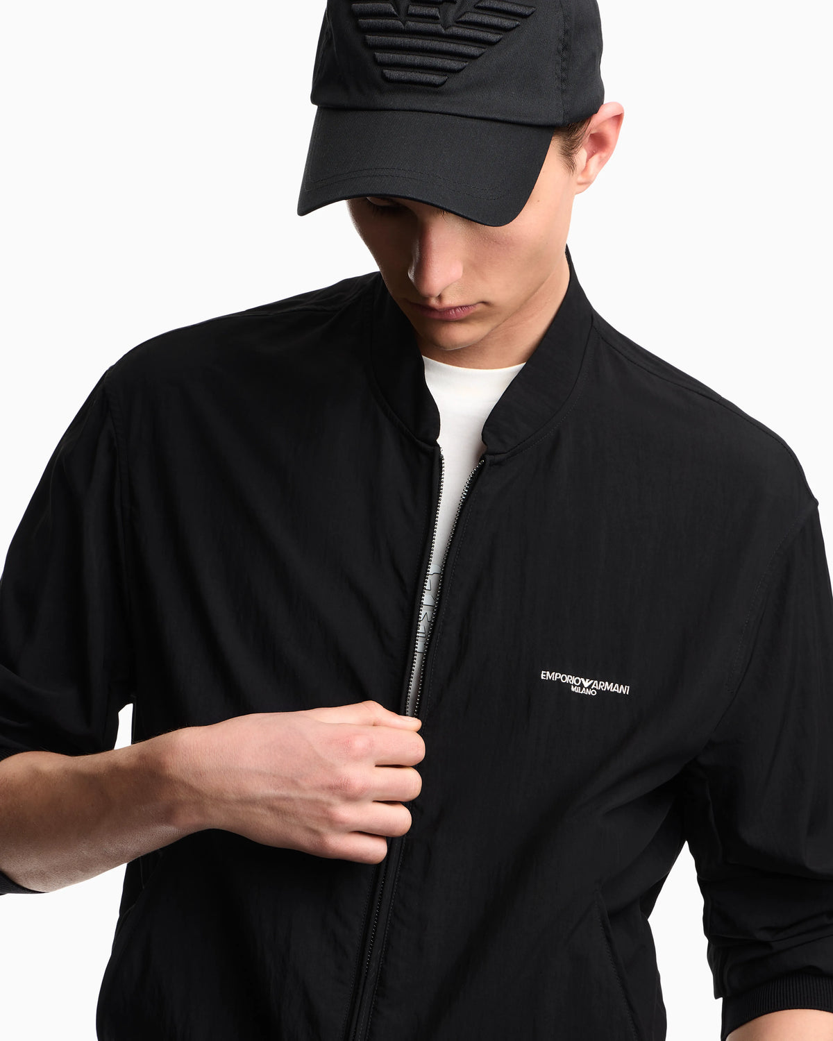 Nylon blouson with micro logo embroidery
