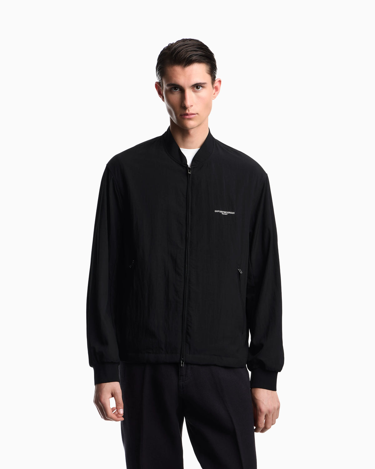 Nylon blouson with micro logo embroidery