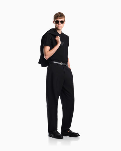 Pleated technical seersucker fabric trousers
