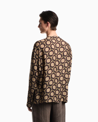 Silk shirt jacket with all-over print