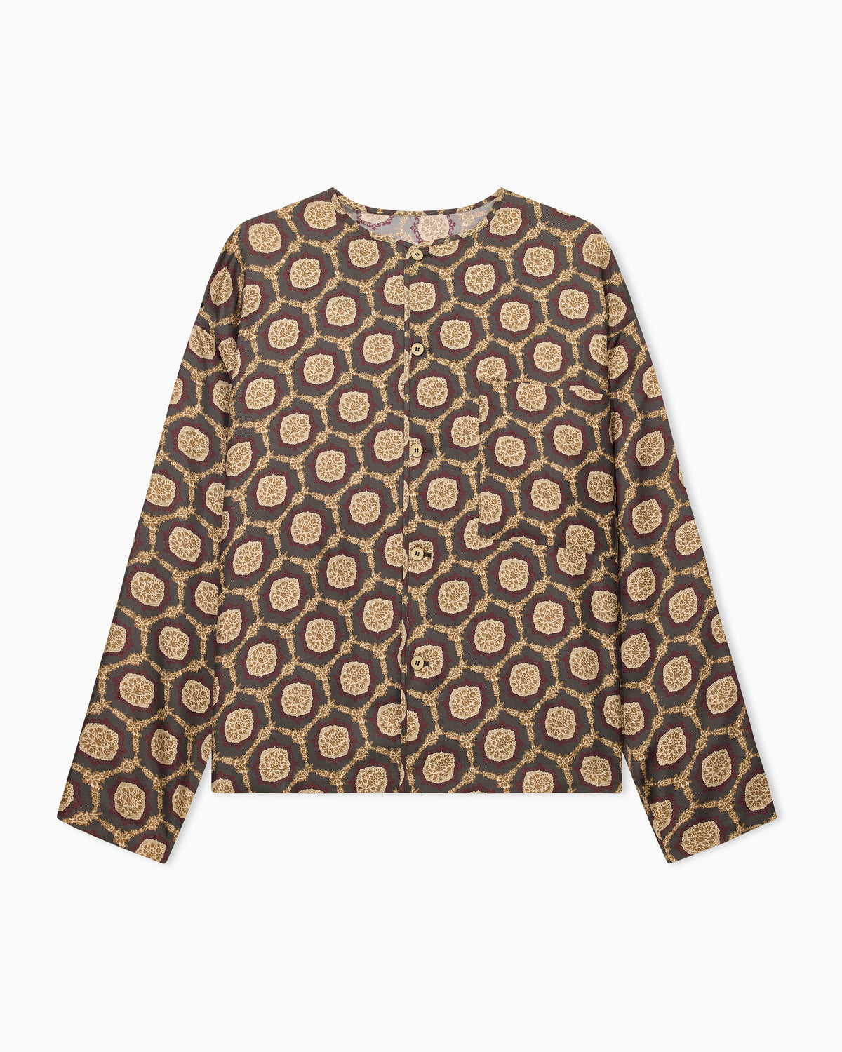 Silk shirt jacket with all-over print