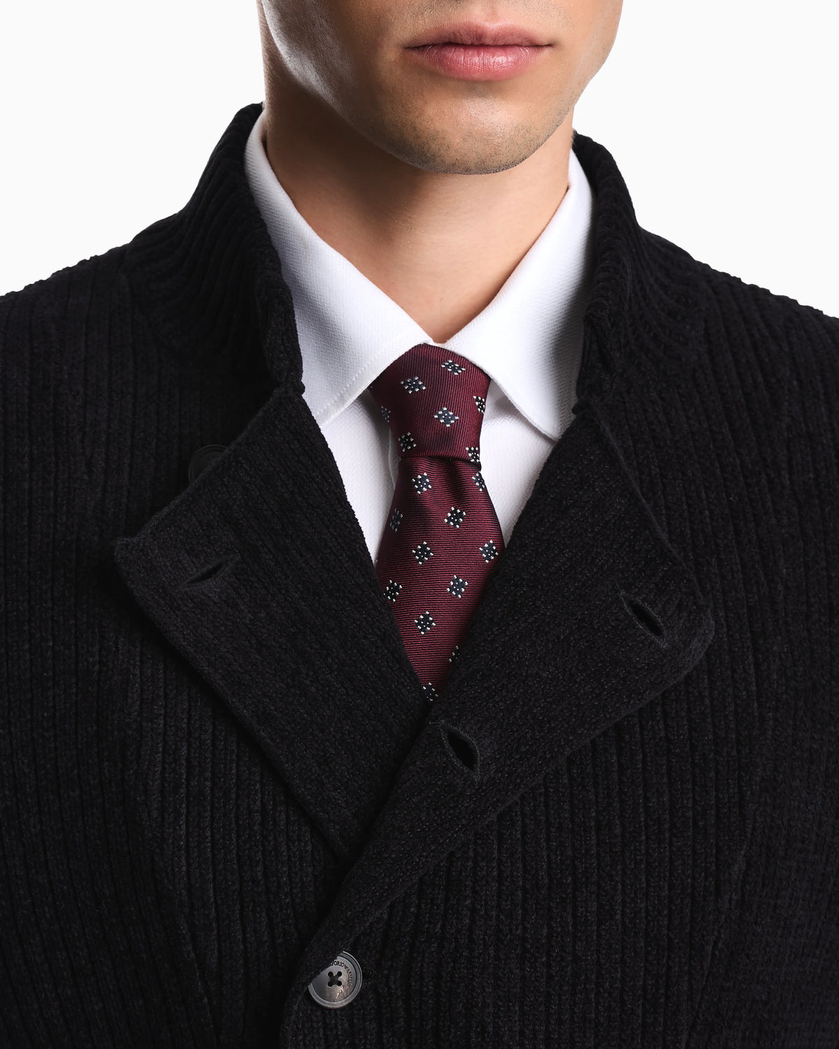 Signature Capsule Collection ribbed knit jacket with an off-centre fastening