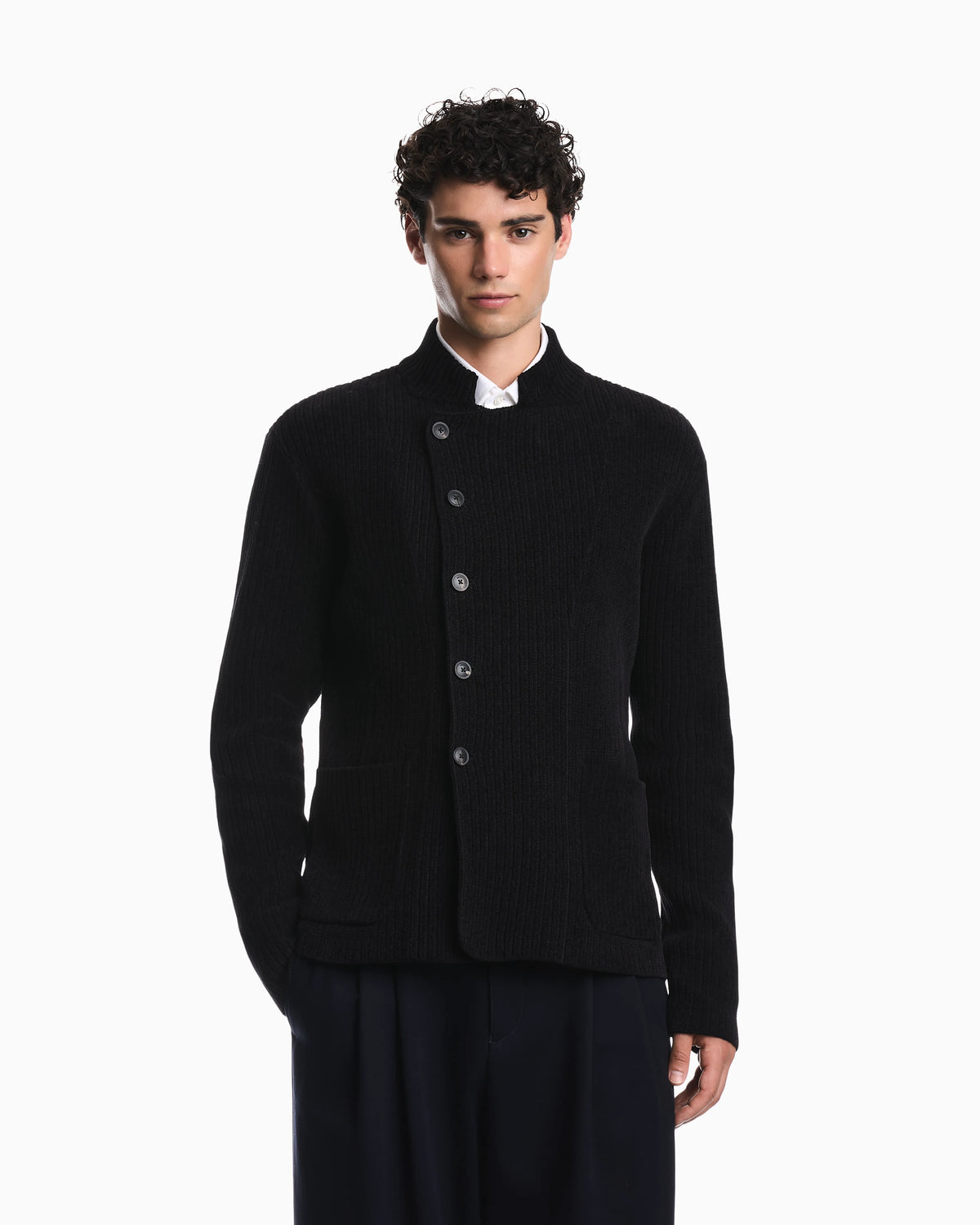 Signature Capsule Collection ribbed knit jacket with an off-centre fastening